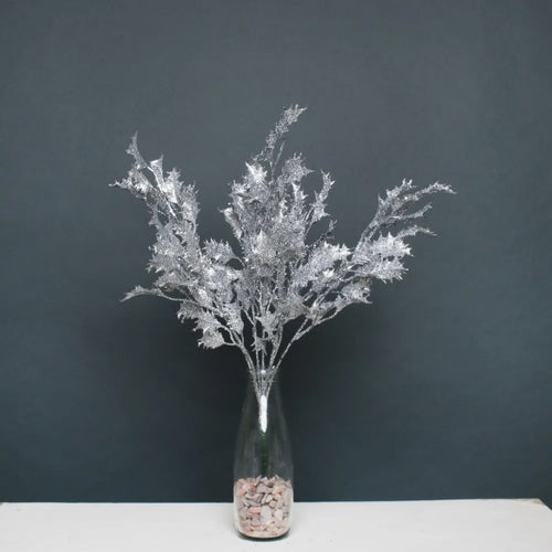 50cm Large Silver Glitter Holly Bush - Christmas Xmas Artificial Greenery (XB11)