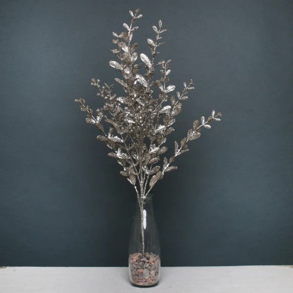 57cm Large Champagne Glitter Boxwood Spray - Christmas Xmas Artificial Greenery
