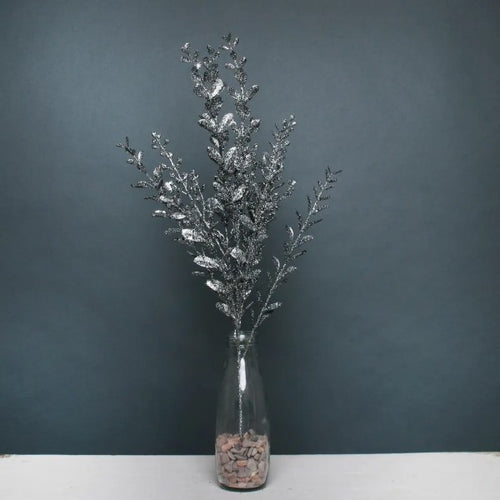 57cm Large Pewter Glitter Boxwood Spray - Christmas Xmas Artificial Greenery (XB30)