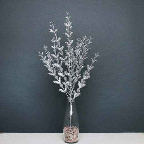 57cm Large Silver Glitter Boxwood Spray - Christmas Xmas Artificial Greenery (XB32+S)