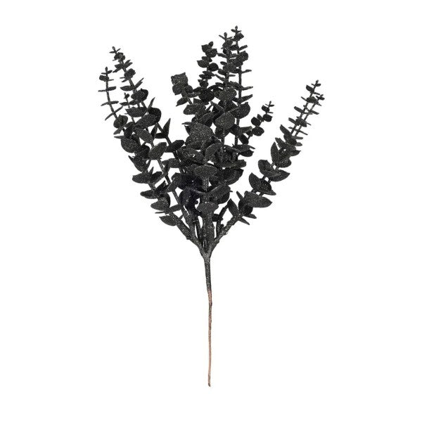 35cm Black Glitter Eucalyptus Bush - Christmas Xmas Artificial Greenery