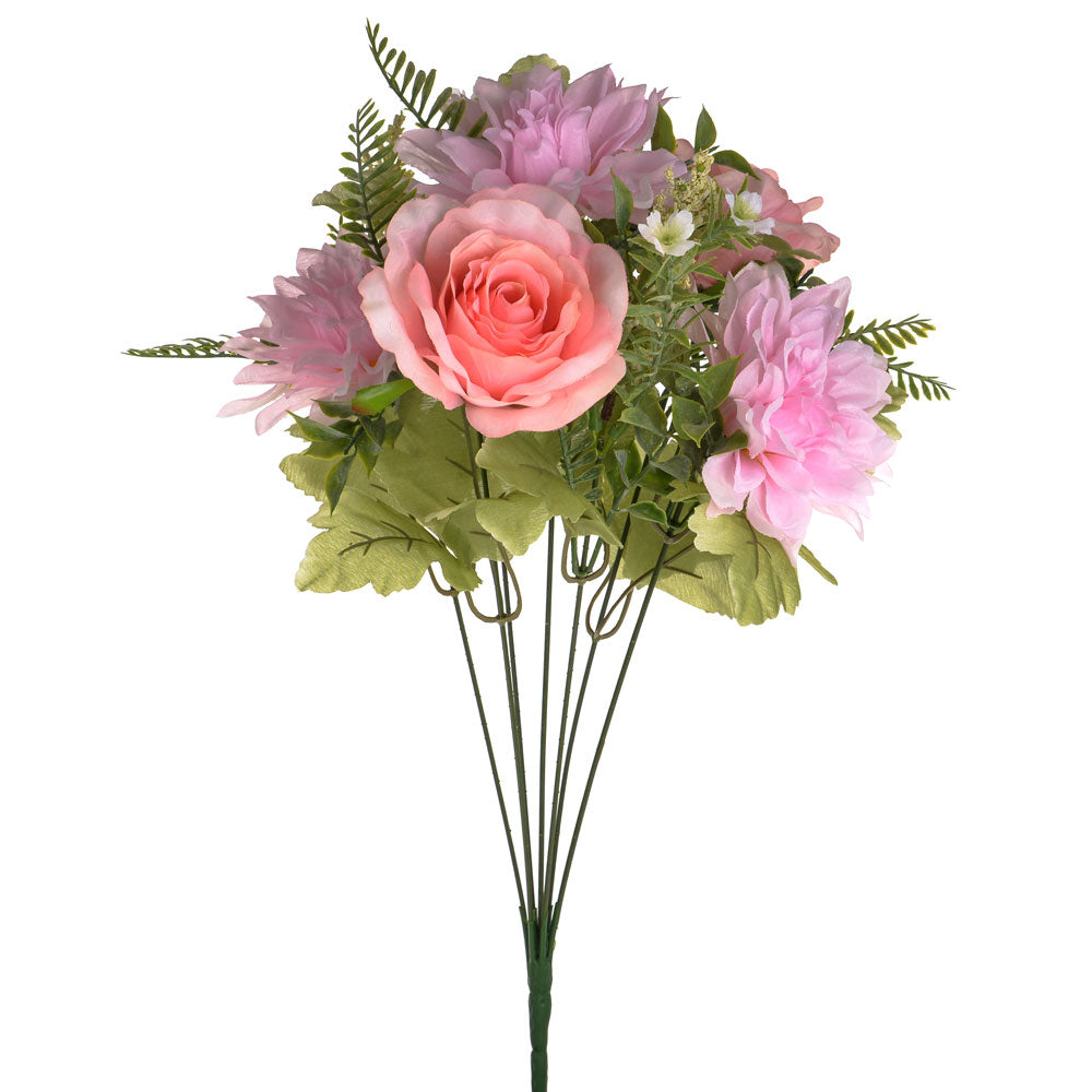 Artificial Pink Rose and Dahlia Bush 42 cm