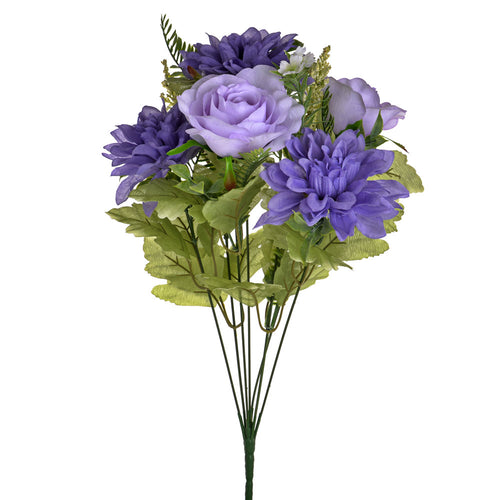 42cm Artificial Purple Rose and Dahlia Bush