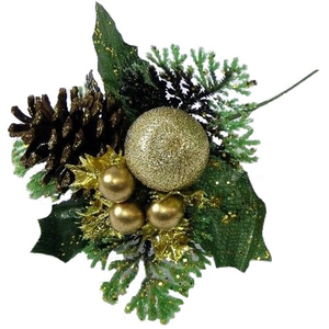 17cm Christmas Xmas Pick with Gold Ball Berry and Cones