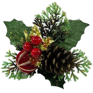 17cm Christmas Xmas Pick with Red Ball Berry and Cones