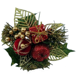 17cm Christmas Xmas Pick with Apple Leaf and Parcel Red