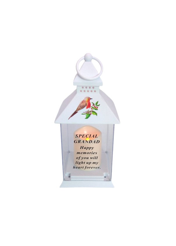 Memorial Light Up Christmas Lantern - Robin Candle Graveside Memory Remembrance