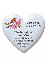 Load image into Gallery viewer, White Robin Memorial Heart Flowers Tribute Grave Remembrance Ornament Plaque