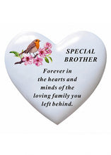 Load image into Gallery viewer, White Robin Memorial Heart Flowers Tribute Grave Remembrance Ornament Plaque