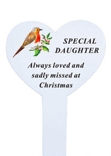 Load image into Gallery viewer, White Heart Christmas Memorial Robin Stake Stick - Xmas Plaque Verse Graveside