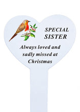 Load image into Gallery viewer, White Heart Christmas Memorial Robin Stake Stick - Xmas Plaque Verse Graveside