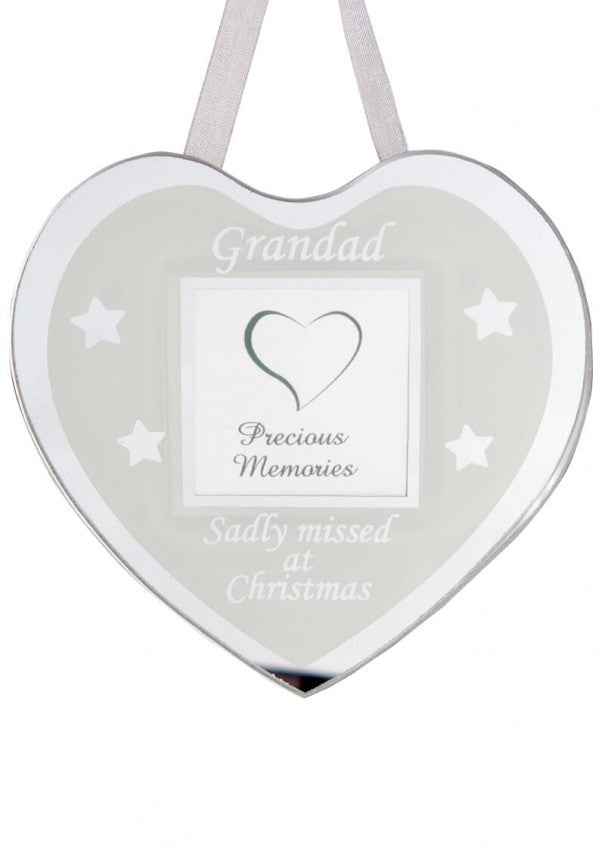 Glass Christmas Memorial Photo Frame Bauble Hanger - Xmas Plaque Verse Graveside