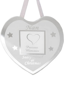 Glass Christmas Memorial Photo Frame Bauble Hanger - Xmas Plaque Verse Graveside