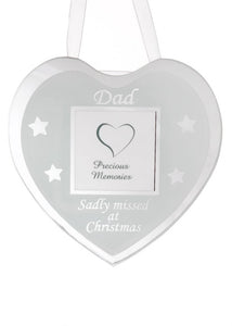 Glass Christmas Memorial Photo Frame Bauble Hanger - Xmas Plaque Verse Graveside