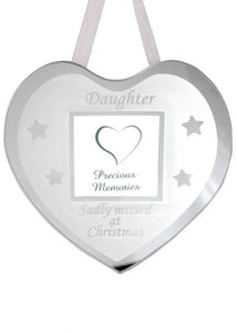 Glass Christmas Memorial Photo Frame Bauble Hanger - Xmas Plaque Verse Graveside