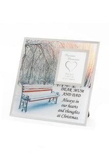 Memorial Christmas Photo Frame Bench Snow Scene - Xmas Plaque Verse Home