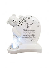 Load image into Gallery viewer, Teddy Plaque with Silver Candle Graveside Child Baby Memorial Ornament Tribute