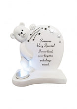 Load image into Gallery viewer, Teddy Plaque with Silver Candle Graveside Child Baby Memorial Ornament Tribute