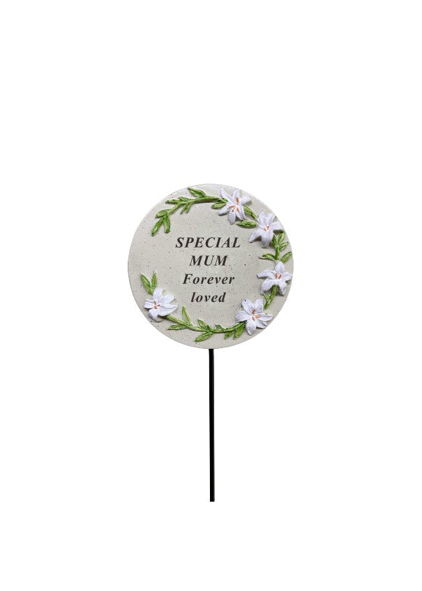 Memorial Cream Lily Flower Stick Stake Pick Plaque Tribute Graveside Ornament