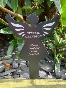 Black & White Plastic Memorial Angel Cherub Stake Graveside Spike Crematorium