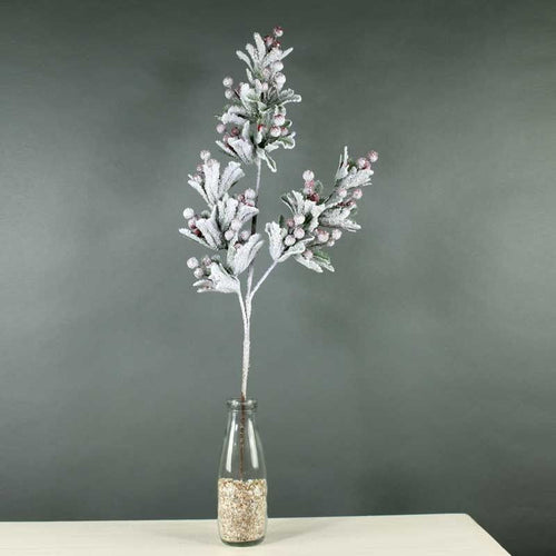 80cm Large Snowy Twig Branch with Red Berries - Christmas Artificial Glitter Pine (XB35)