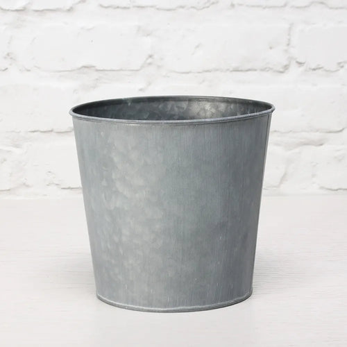 19cm Round Antique Grey Zinc Pot with Whitewash - Metal Container