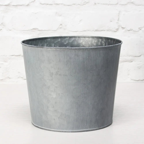 23cm Round Antique Grey Zinc Pot with Whitewash - Metal Container