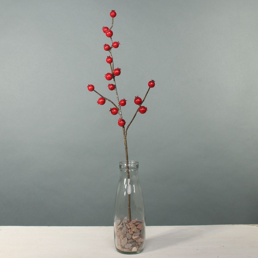 56cm Large Exterior Rose Hip - Red Berry Spray Branch - Christmas Artificial Greenery