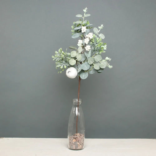 56cm Eucalyptus White Berry & Apple Single Stem - Christmas Artificial Xmas Wreath (XB17)