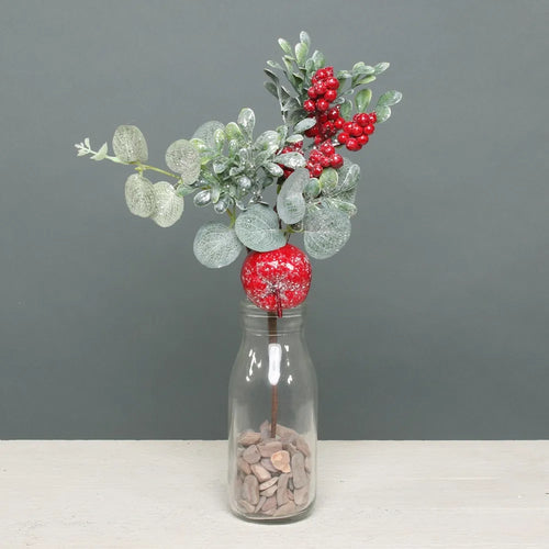26cm Eucalyptus Red Berry & Apple Pick with Sparkle - Christmas Artificial Xmas Wreath (XB16)