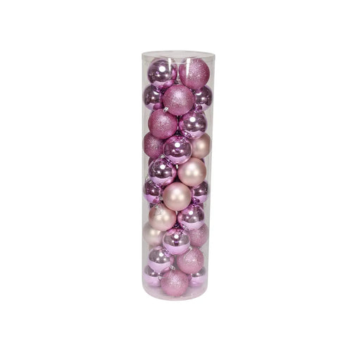 40 x 8cm Large Pack of Matt, Shiny & Glitter Baubles - Pink - LARGE ITEM
