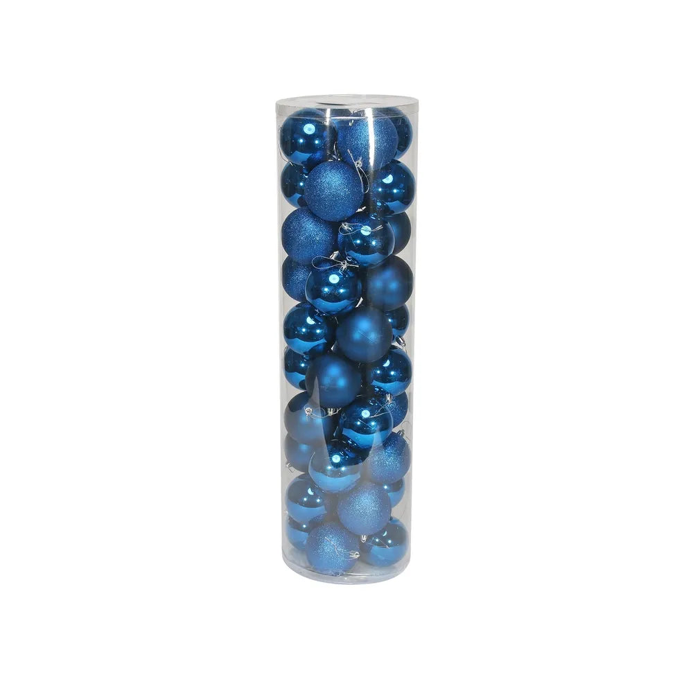 40 x 8cm Large Pack of Matt, Shiny & Glitter Baubles - Blue - LARGE ITEM