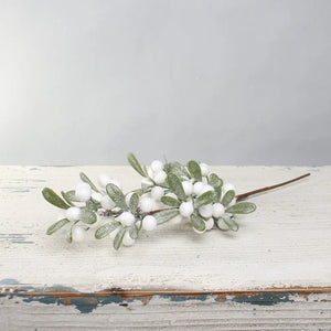 35cm Frosted White Berry Spray with Leaves Single Stem - Christmas Artificial Xmas Wreath