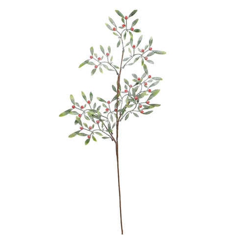 70cm Frosted White Berry with Mistletoe Single Stem - Christmas Artificial Greenery