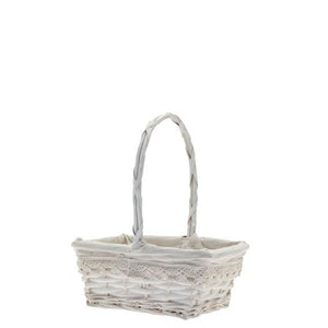 Rectangle White Victoria Basket with Handle