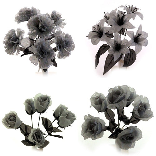 35cm Grey Artificial Flower Bunch - Lily Carnation Rose