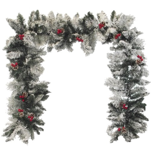 9ft Large Frosted Snowy Spruce Garland With Berries