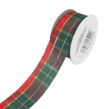 Load image into Gallery viewer, Festive Fabric Cut Edge Tartan Ribbon Red/Green/Gold 25mm x 10yds
