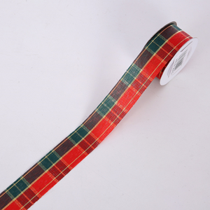 Festive Fabric Cut Edge Tartan Ribbon Red/Green/Gold 25mm x 10yds