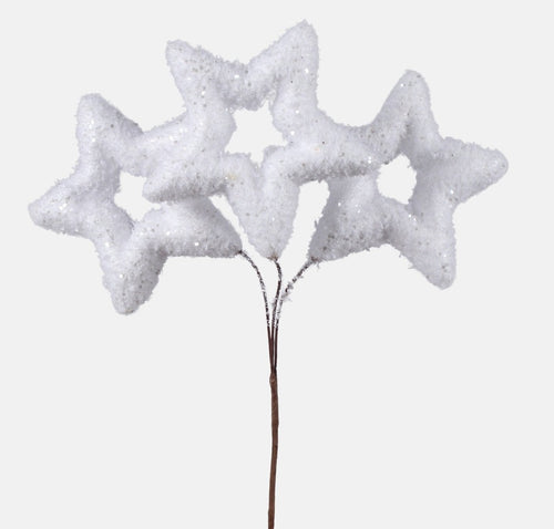17cm White Glitter Stars on Pick - Christmas Xmas