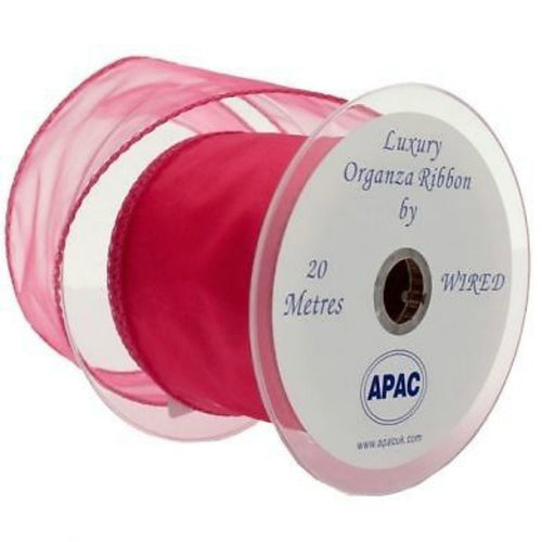 70mm Shocking Pink Wired Edge Organza Ribbon