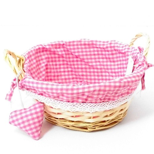 23cm Pink Round Gingham Cloth Lined Basket