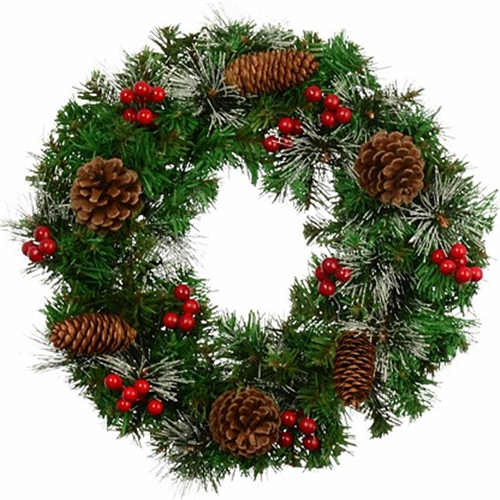 45cm (18 Inch) Spruce Wreath with Cones and Berries - Christmas Artificial Xmas
